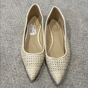 Sam Edelman Woven Pointed-Toe Flats in Cream